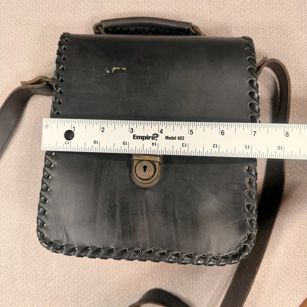 Unbranded Hand-Stitched Leather Crossbody Bag Small Women Black Whipstitch